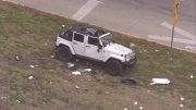En accidente tren Brightline impacta un wrangler blanco en Hollywood